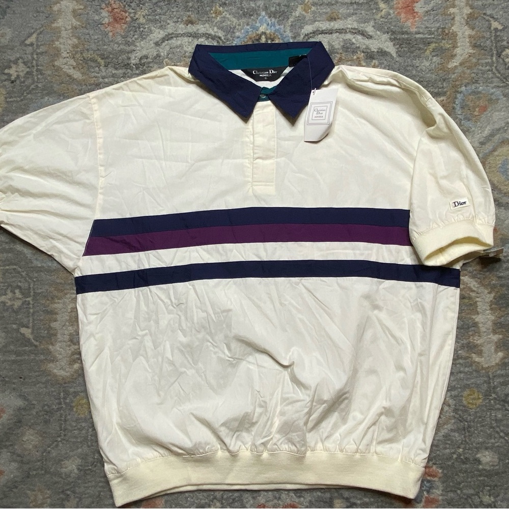 Vintage NWT Christian Dior Pop Over Polo Shirt Striped Sz XL